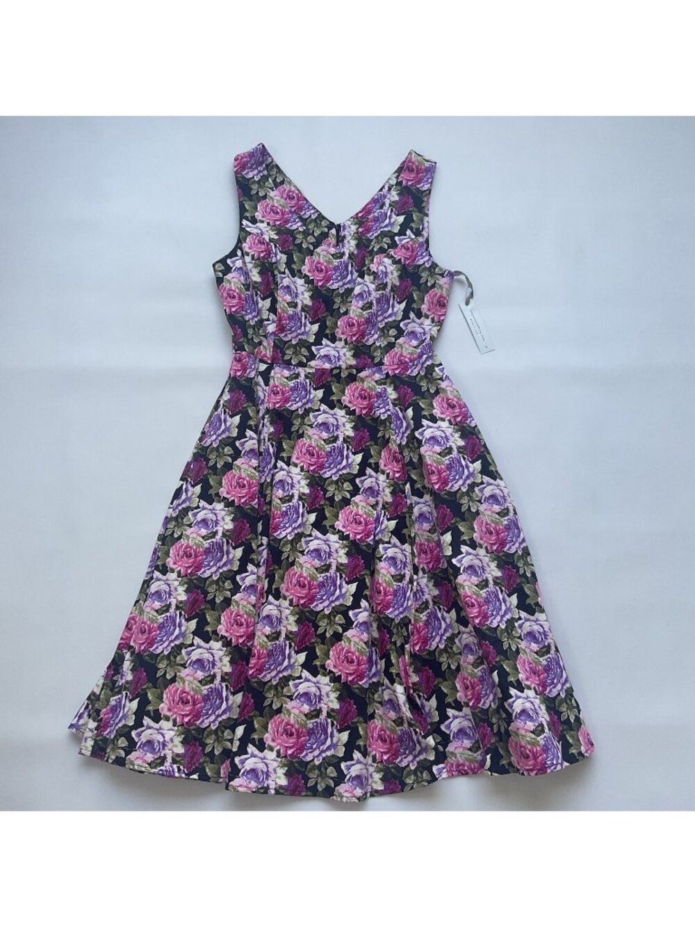 Eva Rose Women’s V-neck Retro Vintage Printed Roses Dress Sleeveless Size S